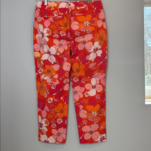 Talbots Perfect Crop Pants in Tossed Flower, Size 8 Pink Orange - Picture 6 of 11